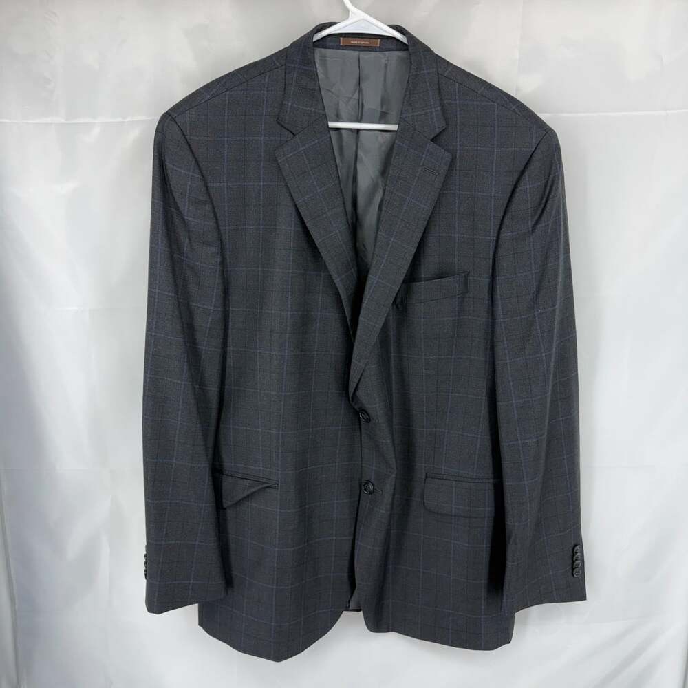 Peter Millar Men 46R Suit Jacket Blazer Sport Coat Gray Plaid Business Formal
